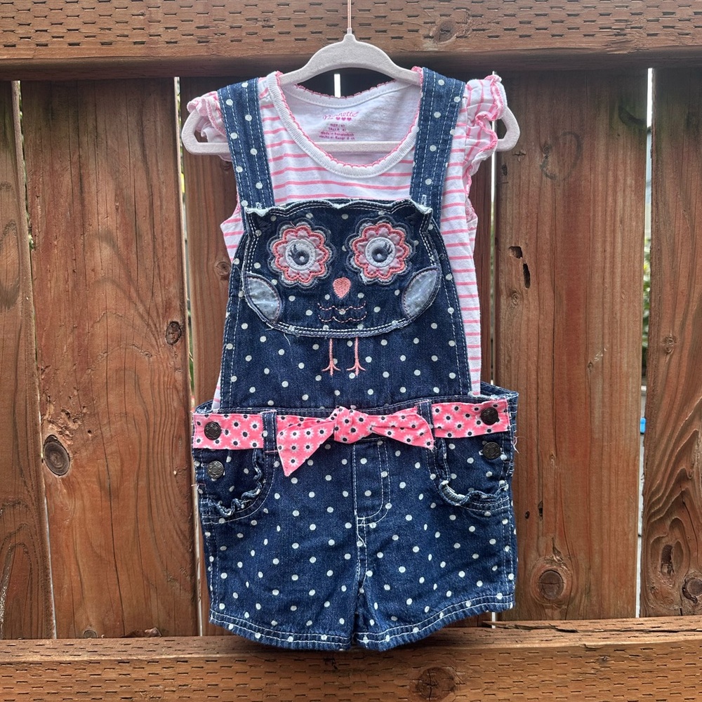 Polka Dot Denim owl shortalls